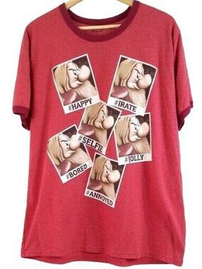 Disney Store Men Grumpy Hash Tag Selfie Pics TShirt Red XL Short Sleeve Emotions